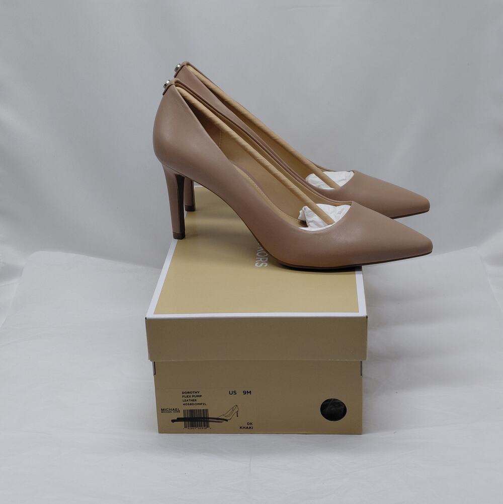 Michael Kors Womens Flex Pumps Size 9M Khaki Leather Pointed Toe Heels Work